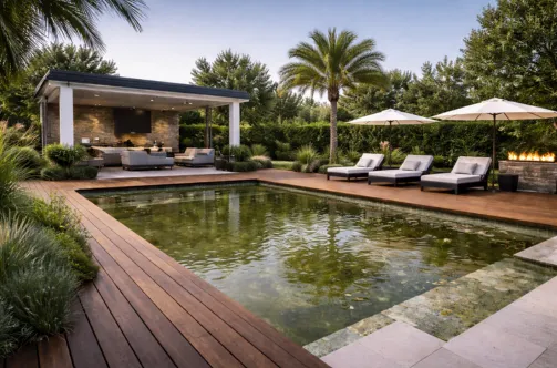 Aerial view of the initial excavation and structural block wall reinforcement for a new residential pool in Los Angeles